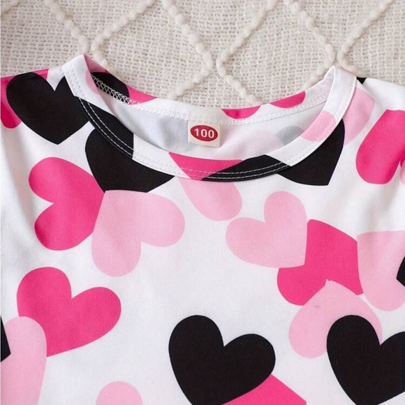 Girls Cute Heart Outfit Casual Love Print Knit Top And Denim Effect Long… - Picture 5 of 7